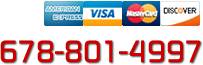 Call us: 678-801-4997. Major credit cards accepted